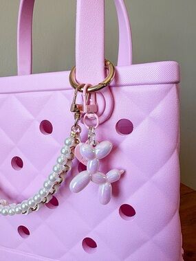 ♥️💖 Pearlescent Pink Balloon Animal Dog Bag Charm Keychain NWT